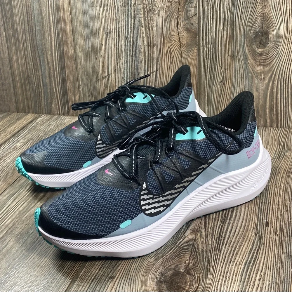 Nike Winflo 7 Run Shield Women's Size 9.5 Black, Gray, Green Running Shoes - Picture 4 of 16